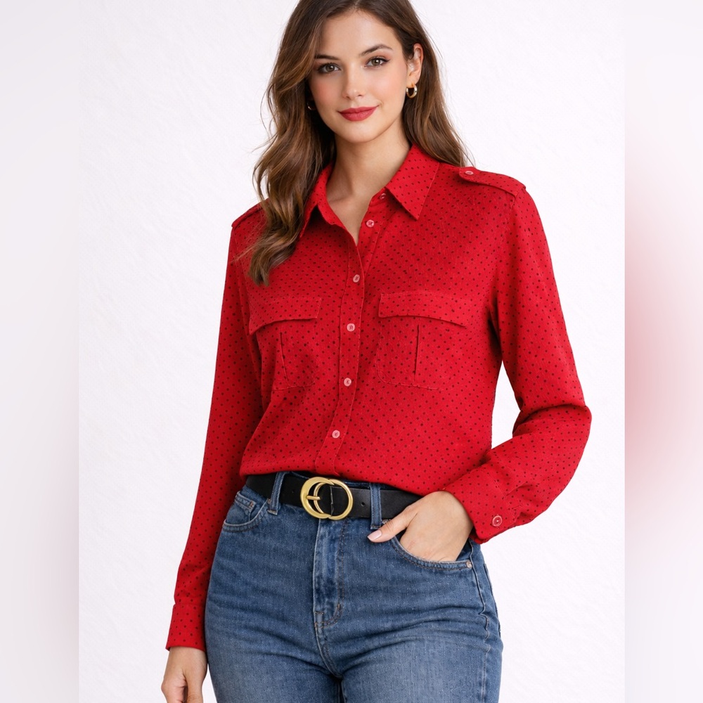 Vintage Liz Claiborne Red Polka Dot Blouse
